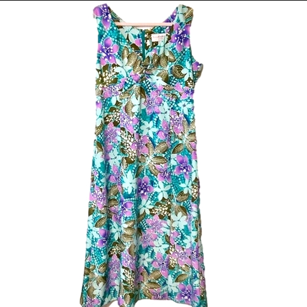 Sag Harbor Women's Blue/Pink Tropical Vintage Sleeveless Mumu Maxi Dress 14
